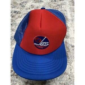 Vintage 80s Winnipeg Jets AJD Trucker Hat Mens Red White Blue Mesh Snapback Cap